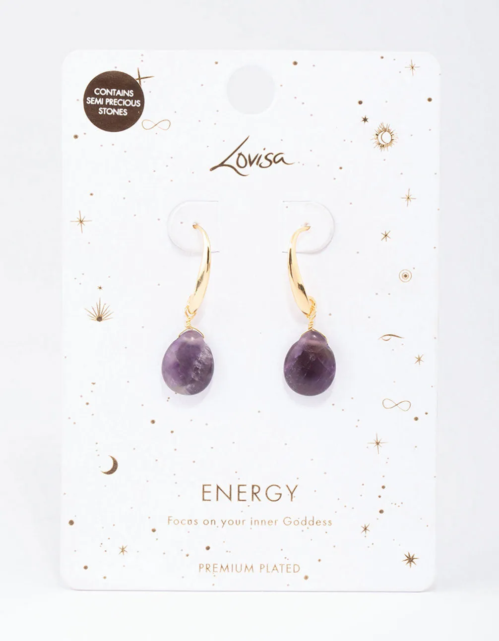 Gold Plated Amethyst Droplet Drop Earrings