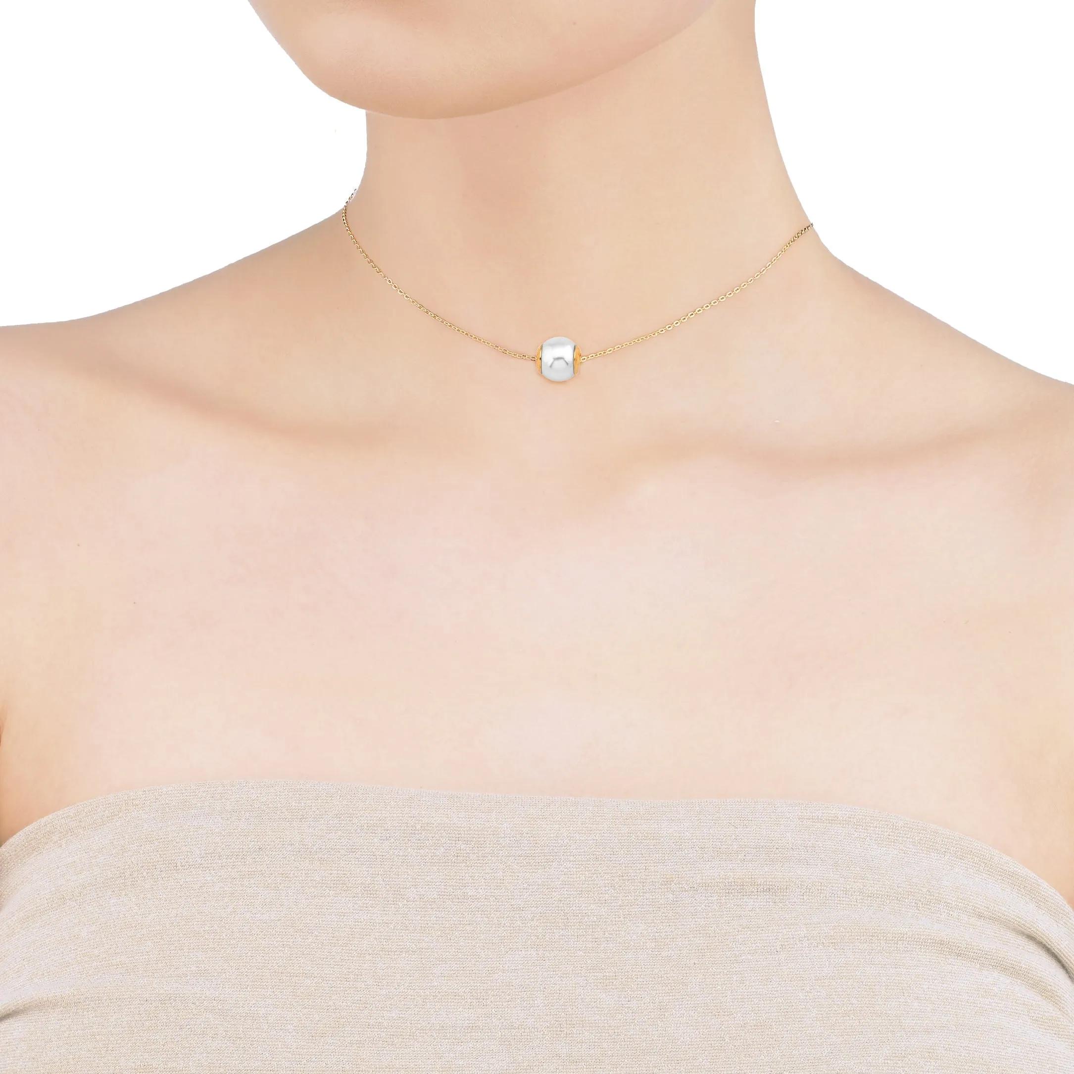 Gold Plated Choker with a 10mm Round White Pearl, 13   4 inches Length, Nuada Collection