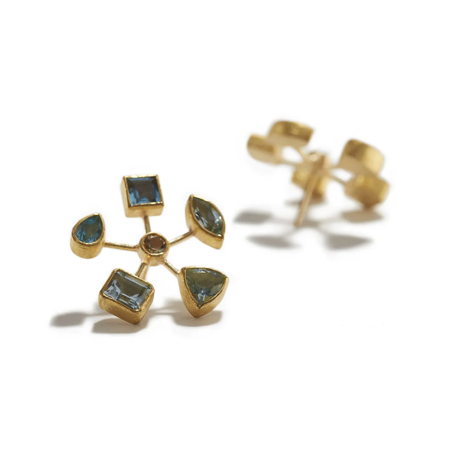 Golden Flower Earrings in Aqua & Yellow