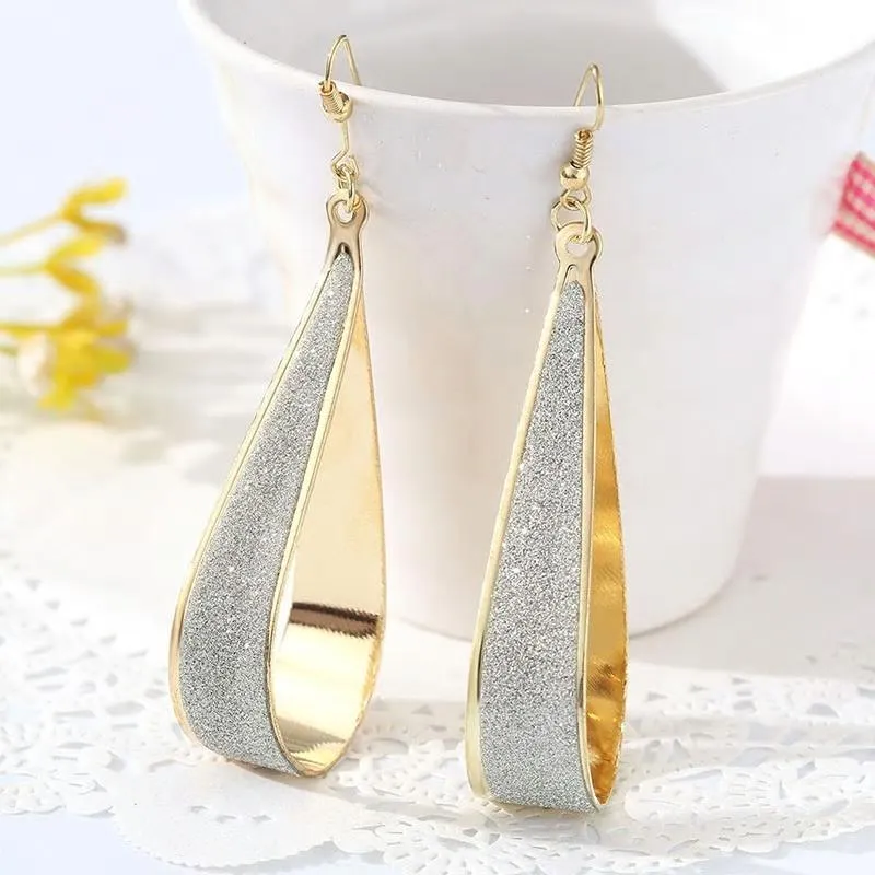 Golden Shimmery Tear Drop Earrings For Women