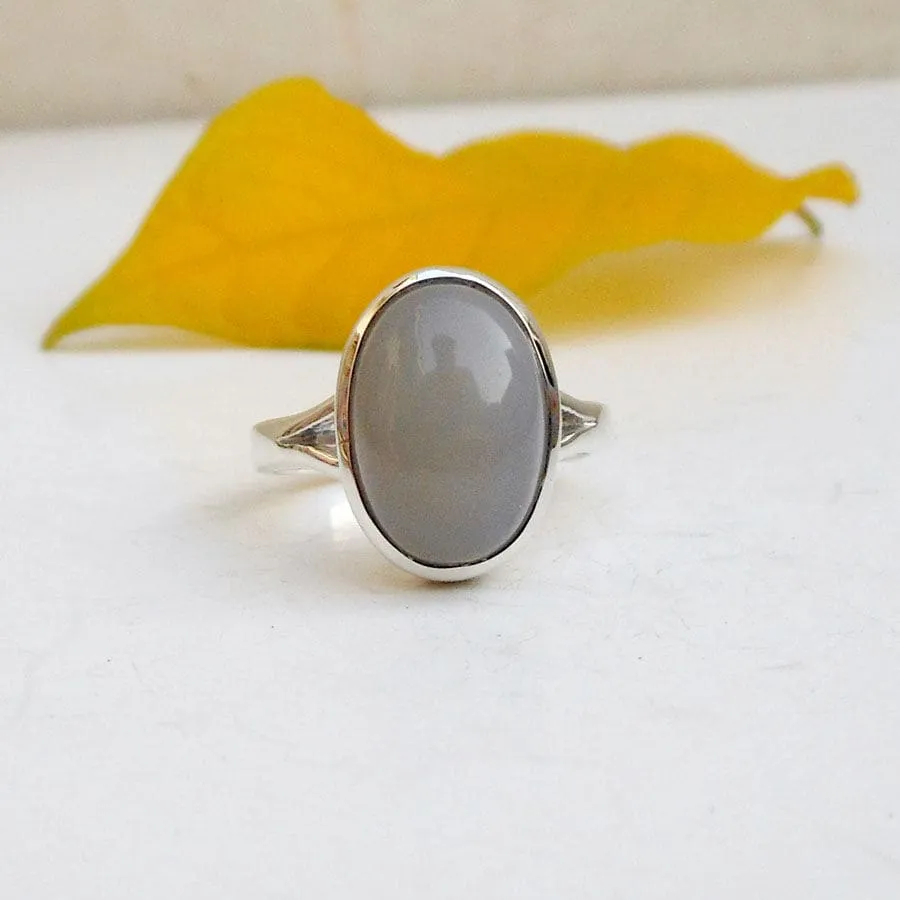 Grey Moonstone Ring Sterling Silver Ring Boho Ring Dainty Ring Moonstone Cabochon Ring Moonstone Jewelry