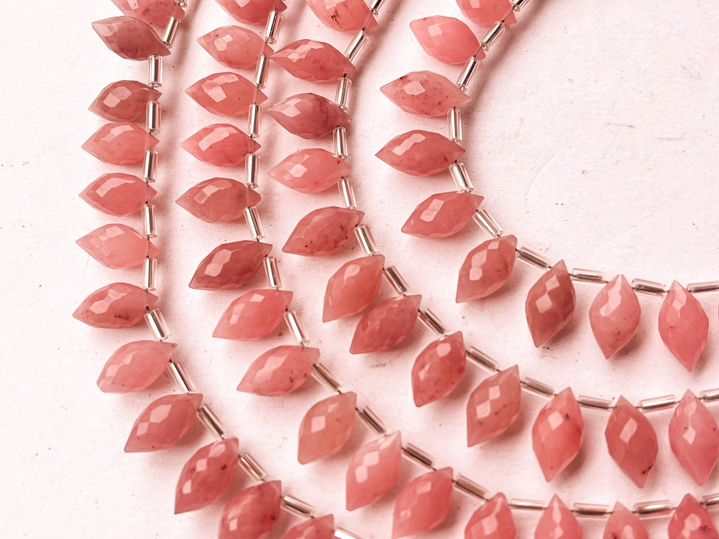 Guava Quartz Olive Shape Faceted Drops