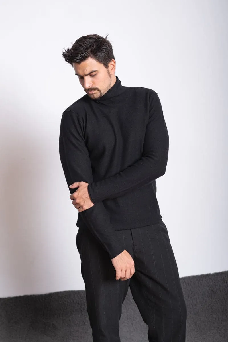 Hannibal | Niclas | Eleganter Rollkragenpullover aus Wolle in schwarz