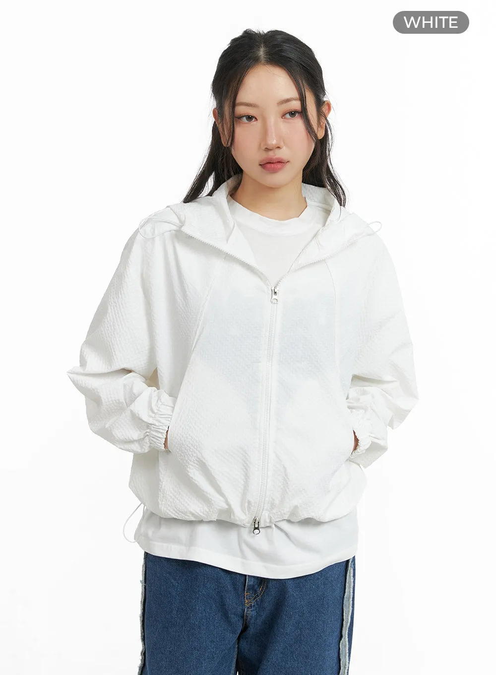 Hooded Solid Zipper Windbreaker CM425