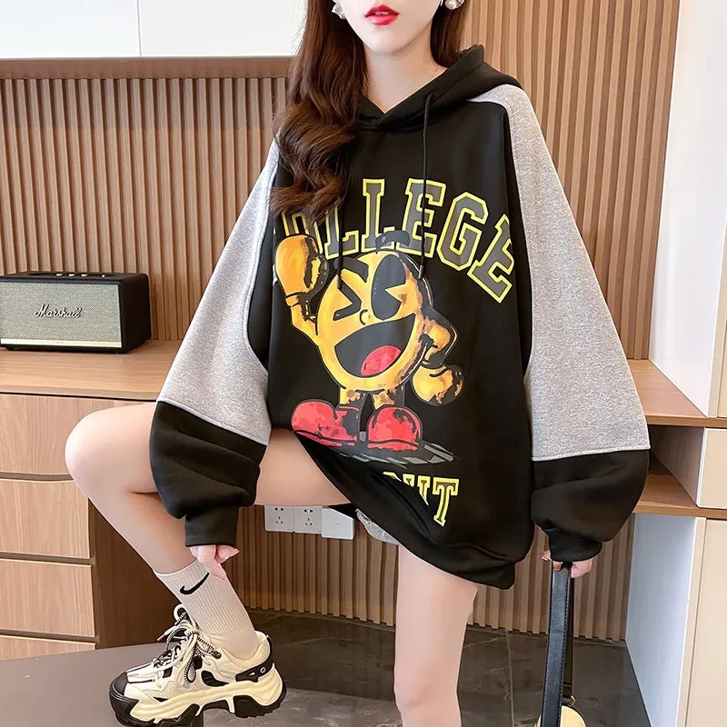 Hoodie women's fleece loose cartoon pattern pullove