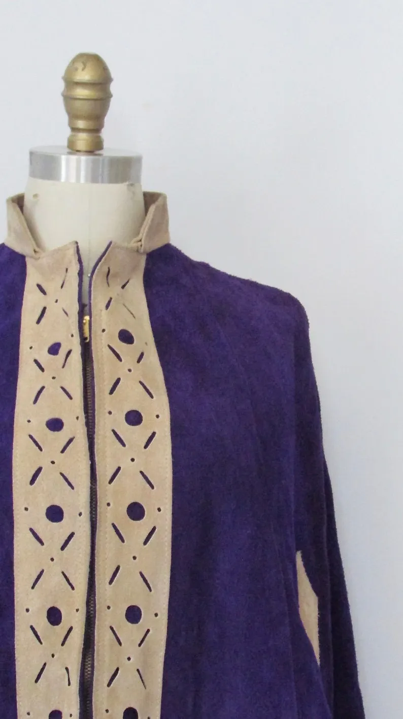 HOW SUEDE IT 1960s Purple Leather Poncho, Sz Small/Med