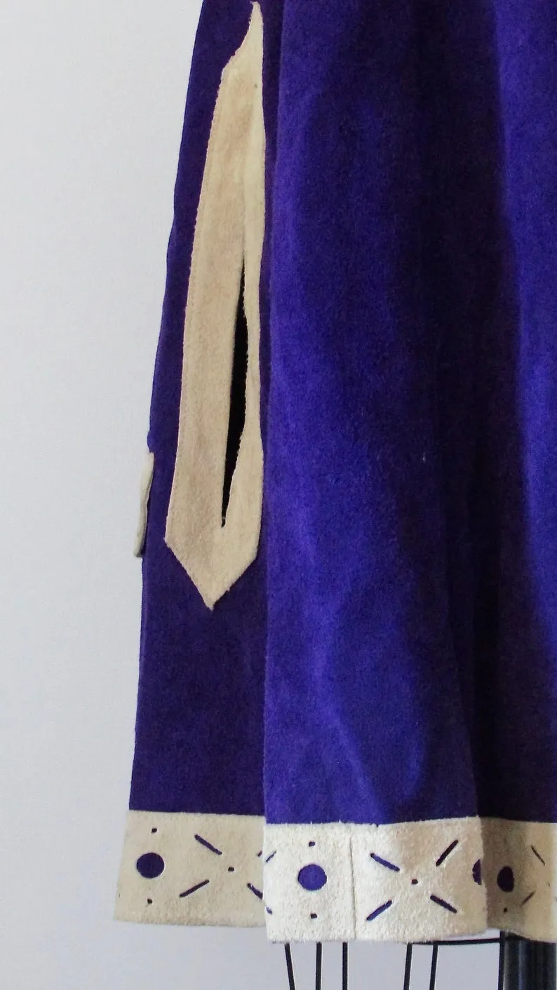 HOW SUEDE IT 1960s Purple Leather Poncho, Sz Small/Med