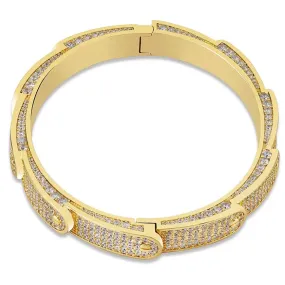 Iced Bangle Bracelet in Yellow Gold