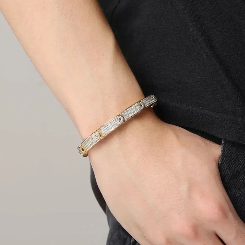 Iced Bangle Bracelet in Yellow Gold