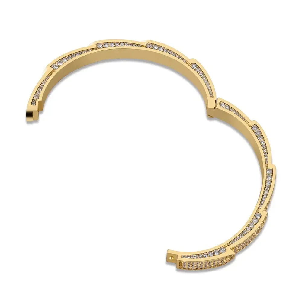 Iced Bangle Bracelet in Yellow Gold