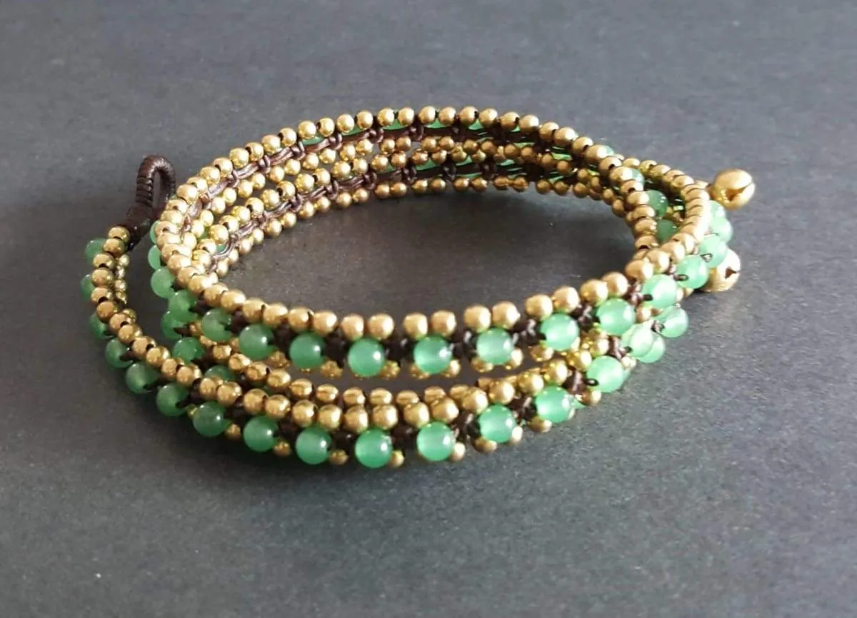 Jade Wax cord Brass Wrap Bracelet/Necklace