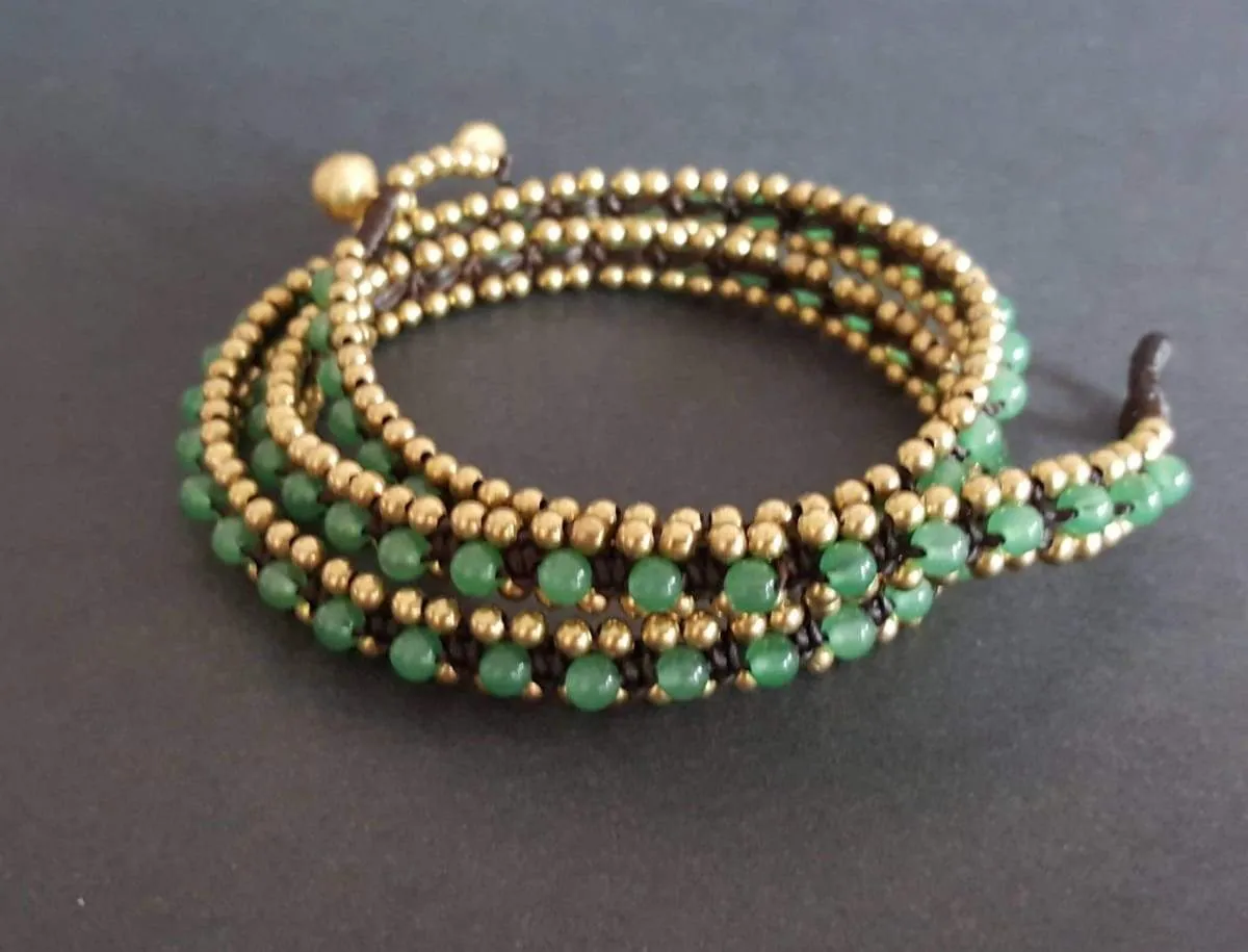 Jade Wax cord Brass Wrap Bracelet/Necklace