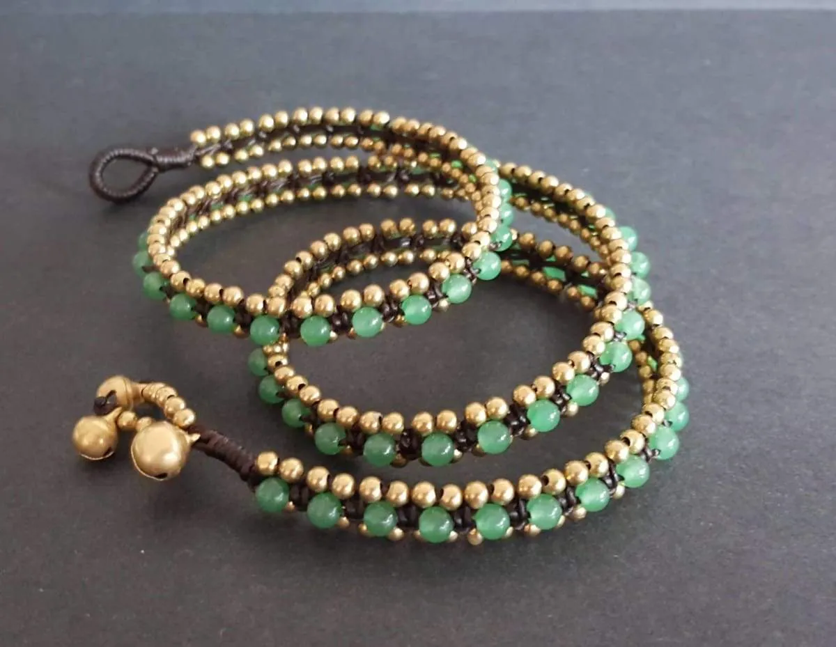 Jade Wax cord Brass Wrap Bracelet/Necklace