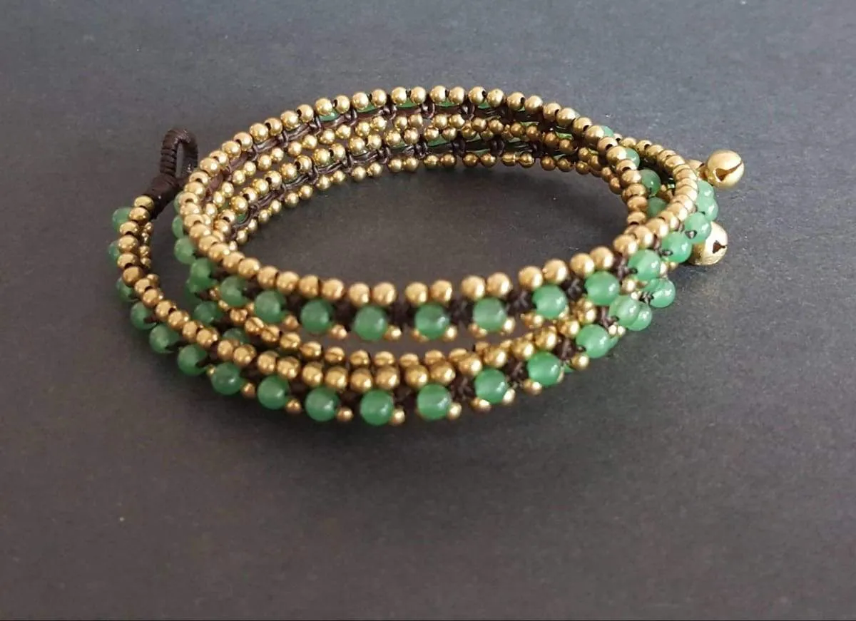 Jade Wax cord Brass Wrap Bracelet/Necklace