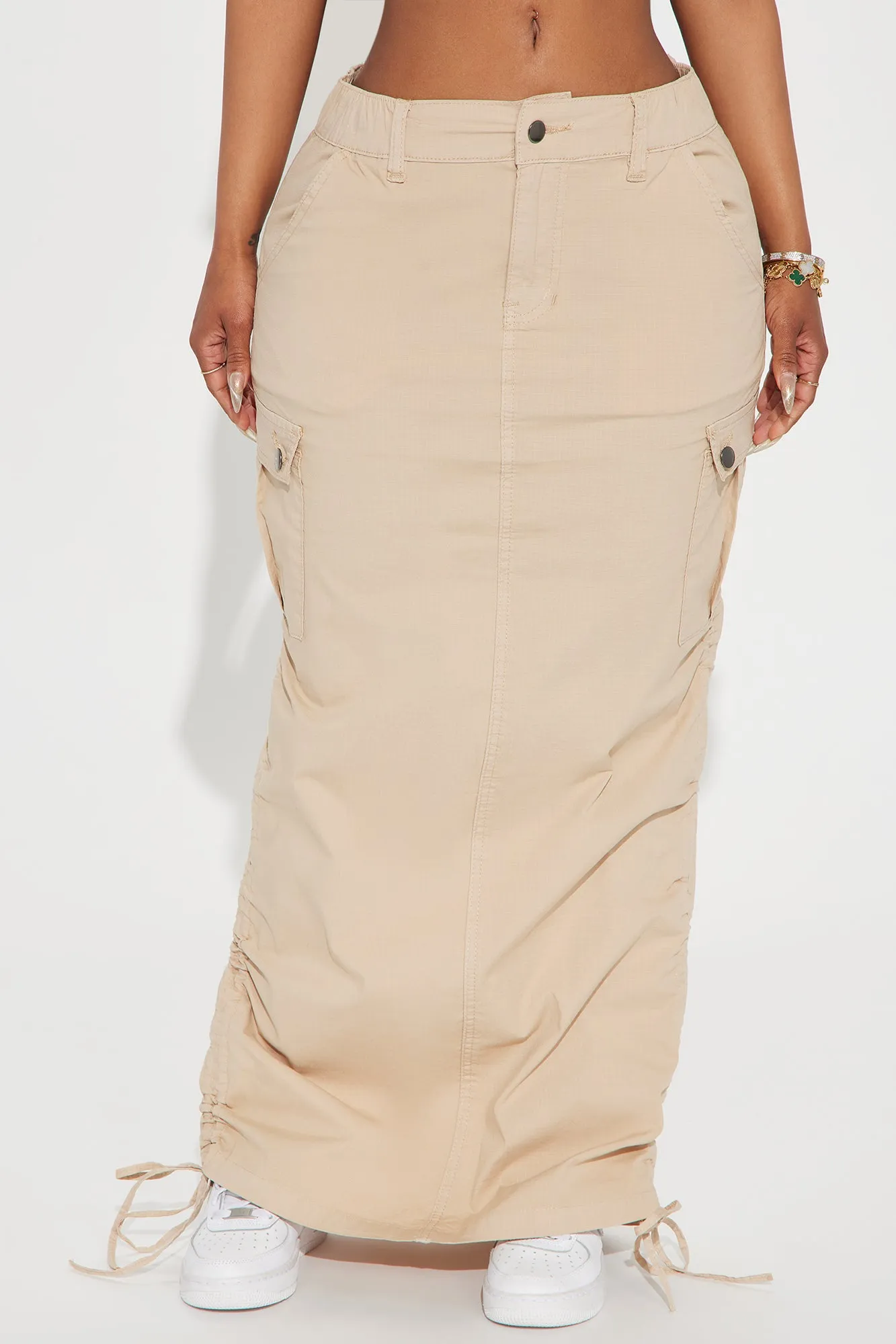 Jaylene Ripstop Cargo Maxi Skirt - Khaki