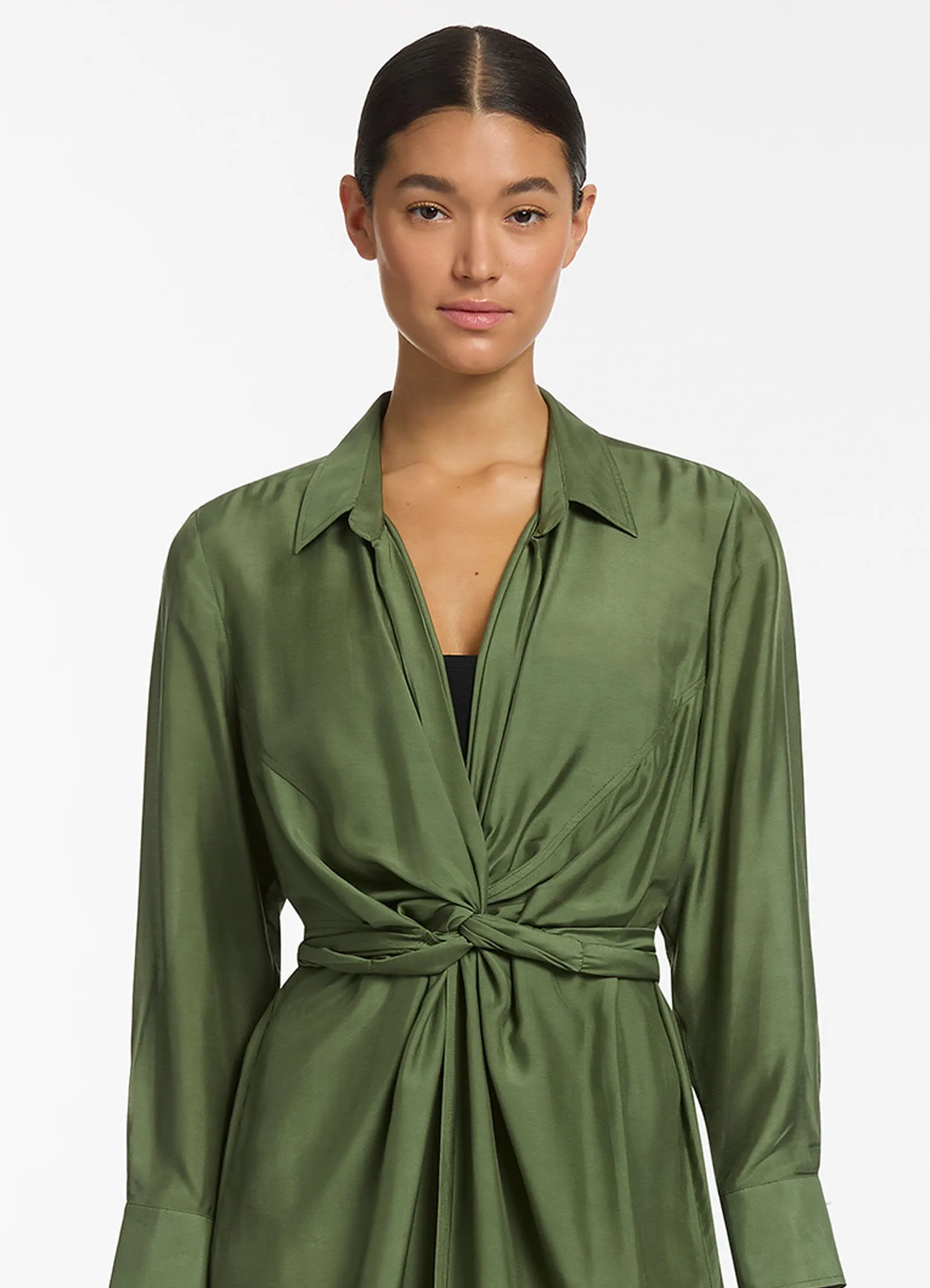 Jetset Wrap Shirt Dress - Olive