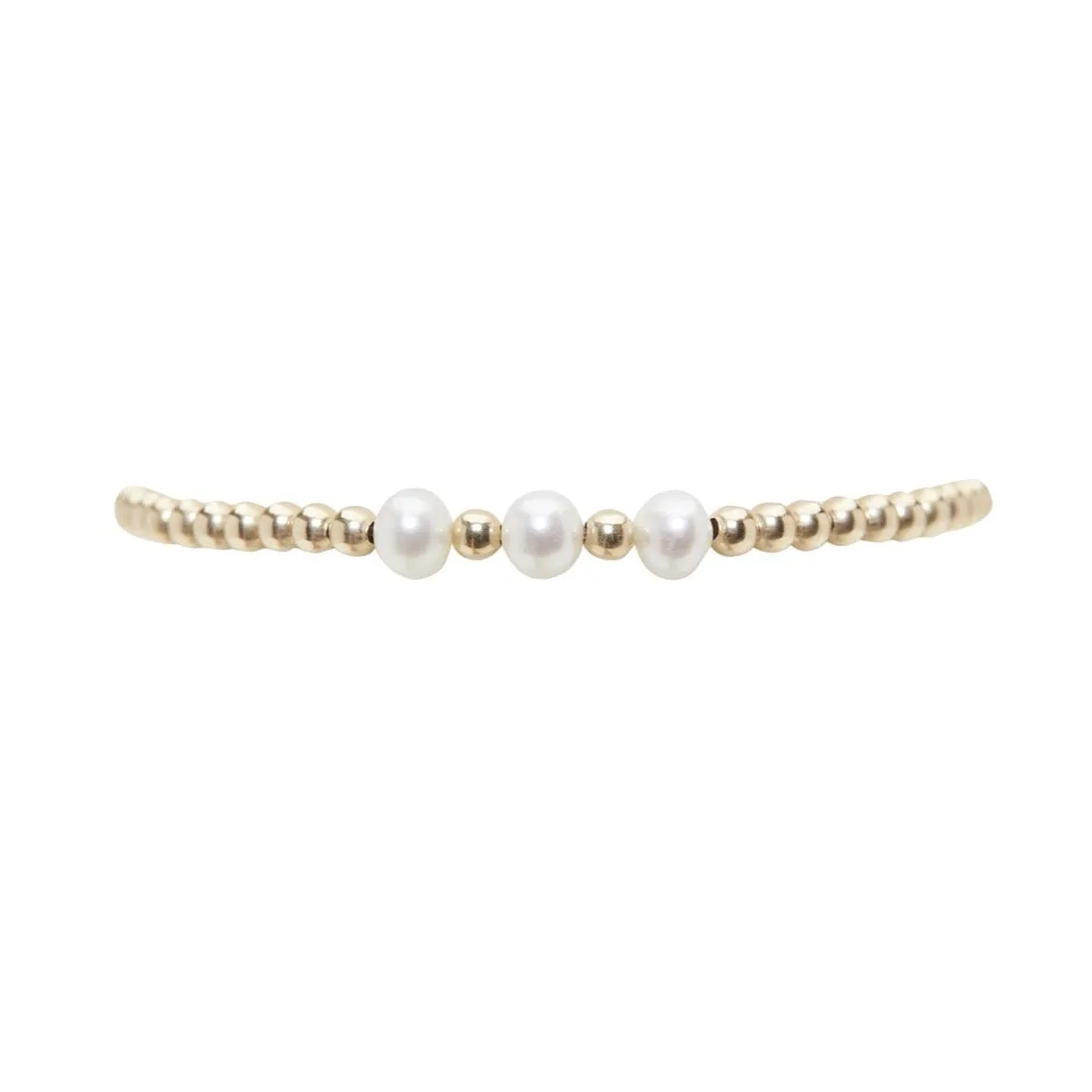 Karen Lazar  - 3 mm Yellow Gold Filled Bead Flex Bracelet with White Pearls