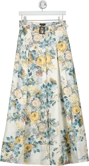 Karen Millen Cream Trailing Floral Cotton Sateen Maxi Skirt UK 6