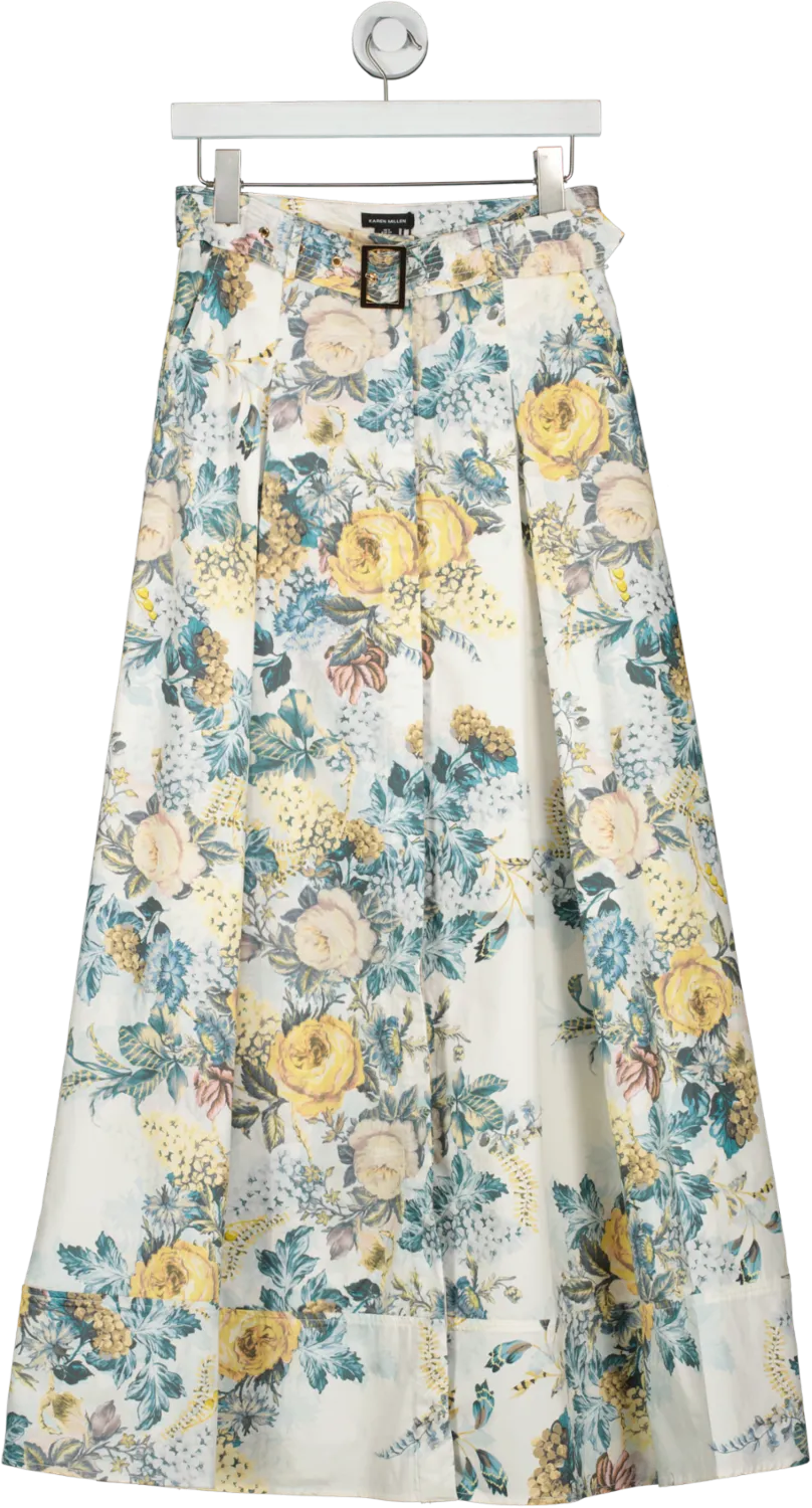 Karen Millen Cream Trailing Floral Cotton Sateen Maxi Skirt UK 6