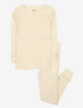 Kids Two Piece Solid Off White Pajamas