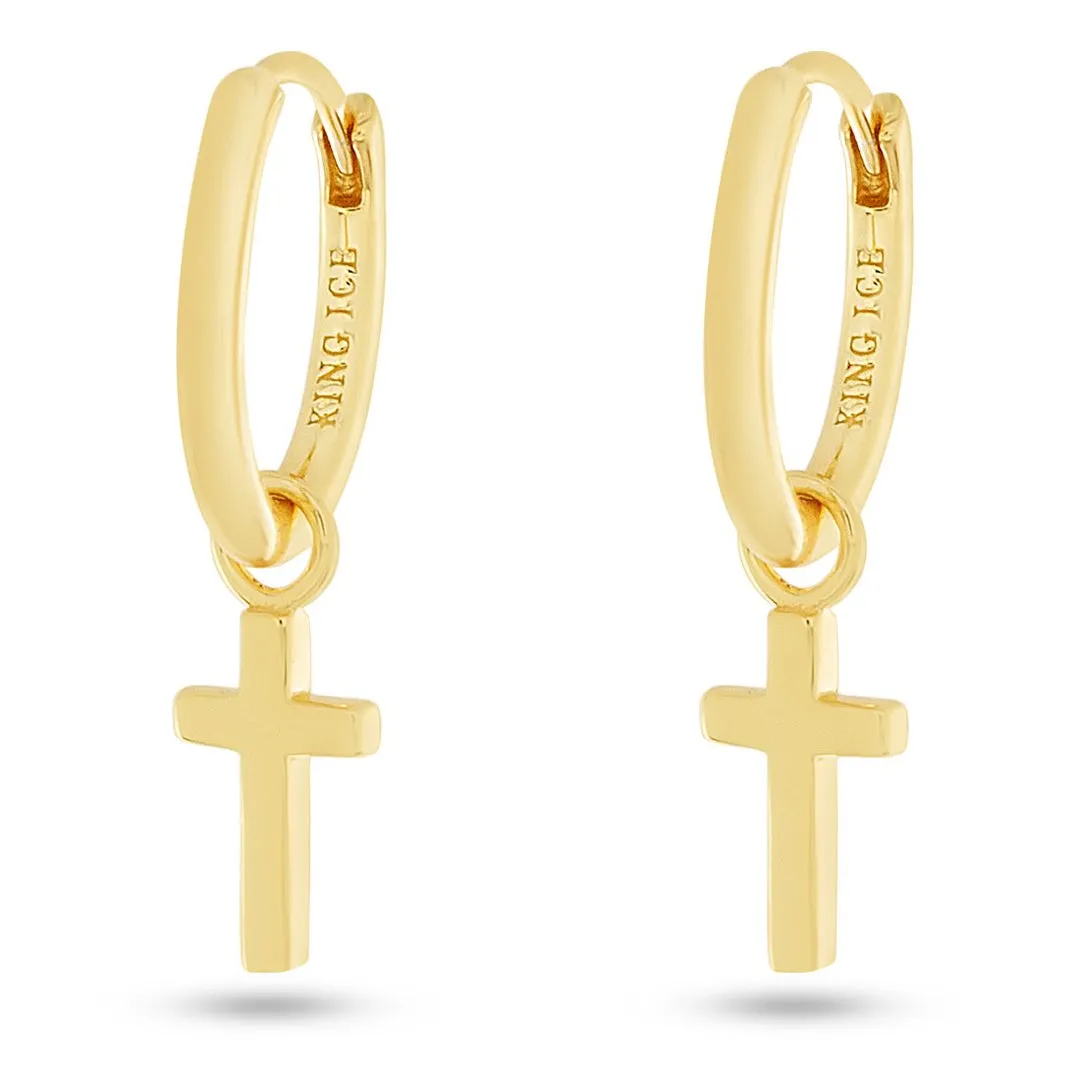 King Ice Gold Hanging Cross Earrings