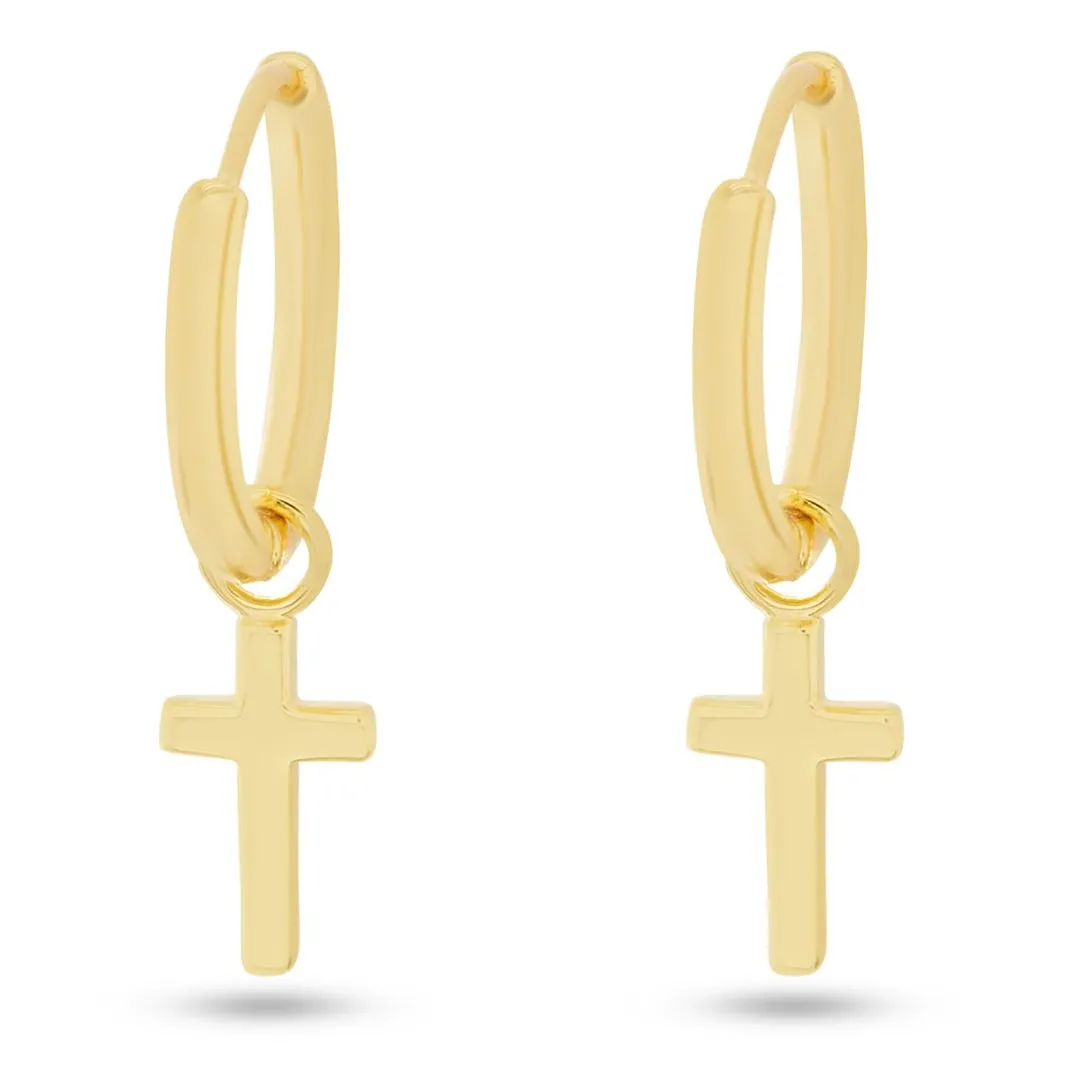 King Ice Gold Hanging Cross Earrings