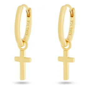 King Ice Gold Hanging Cross Earrings