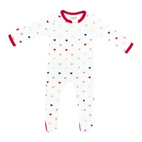 Kyte Baby Printed Zippered Footie in Cloud Rainbow Heart