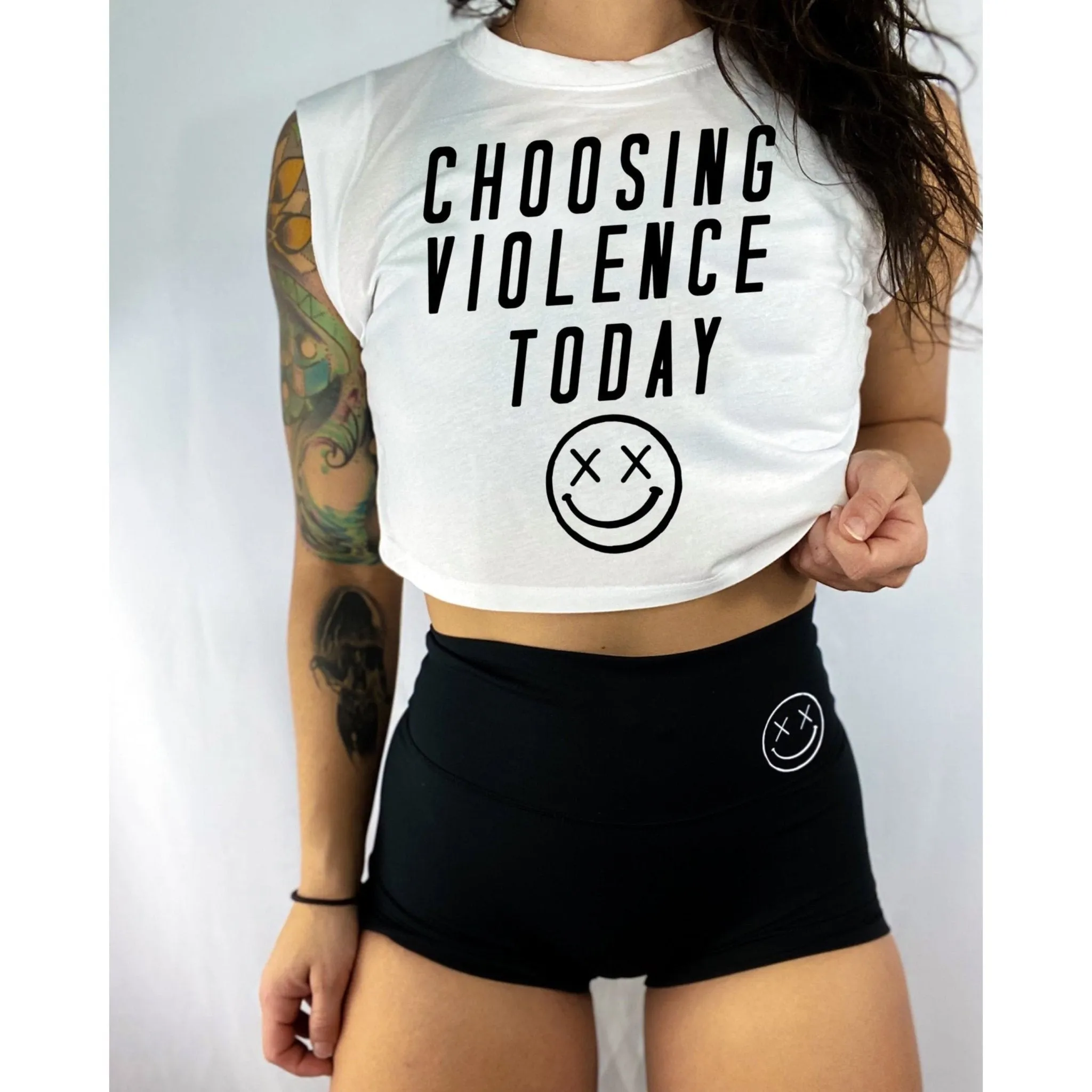 Ladies “CHOOSING VIOLENCE TODAY” Cropped Muscle Tank