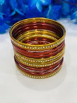 Latest Ethnic Beads Studded Beautiful Maroon Color Designer Metal Bangle Sets For Women