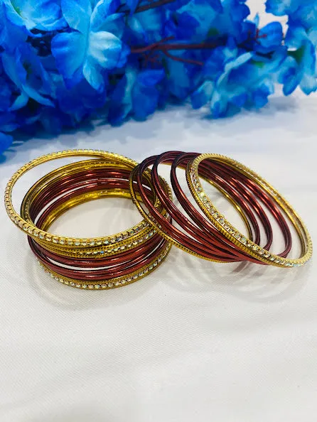 Latest Ethnic Beads Studded Beautiful Maroon Color Designer Metal Bangle Sets For Women