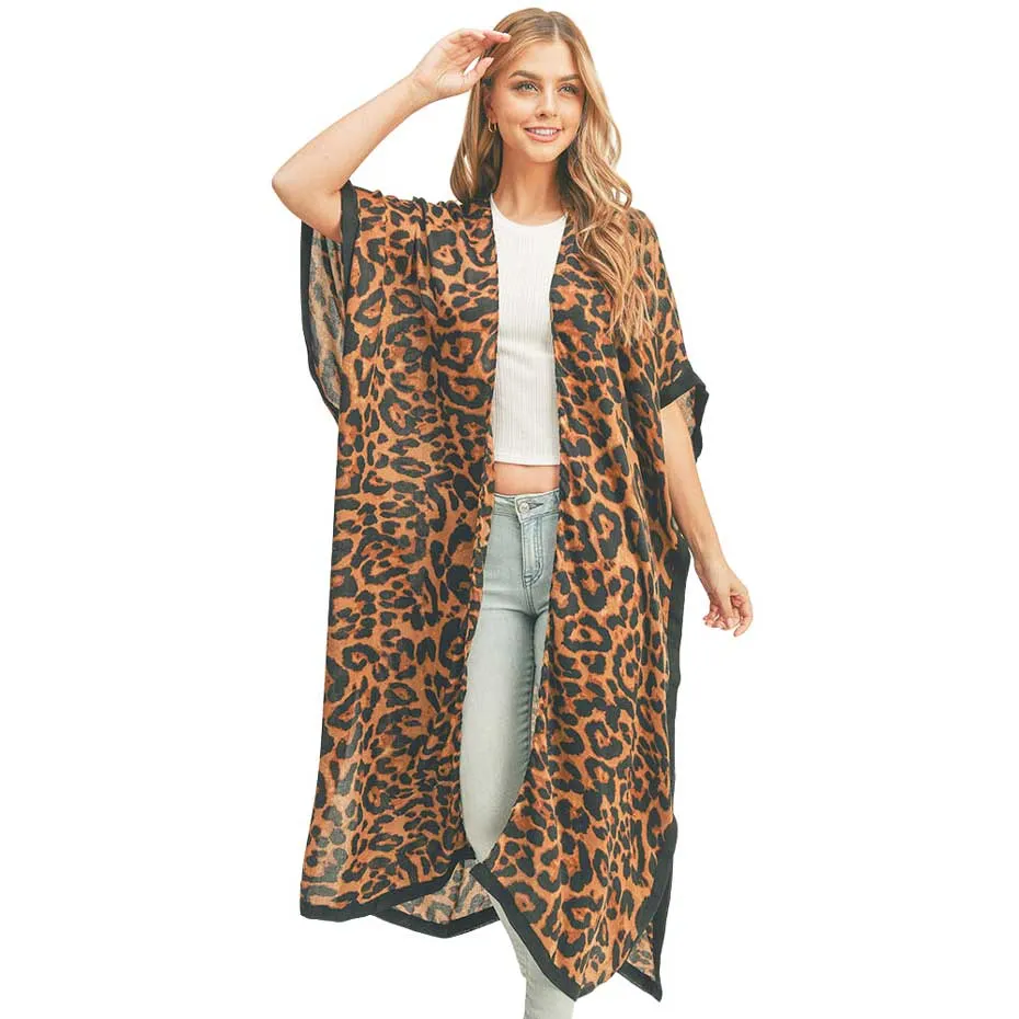 Leopard Patterned Cover Up Kimono Poncho