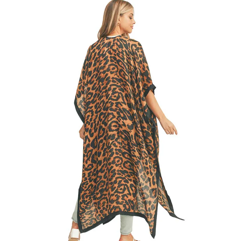 Leopard Patterned Cover Up Kimono Poncho