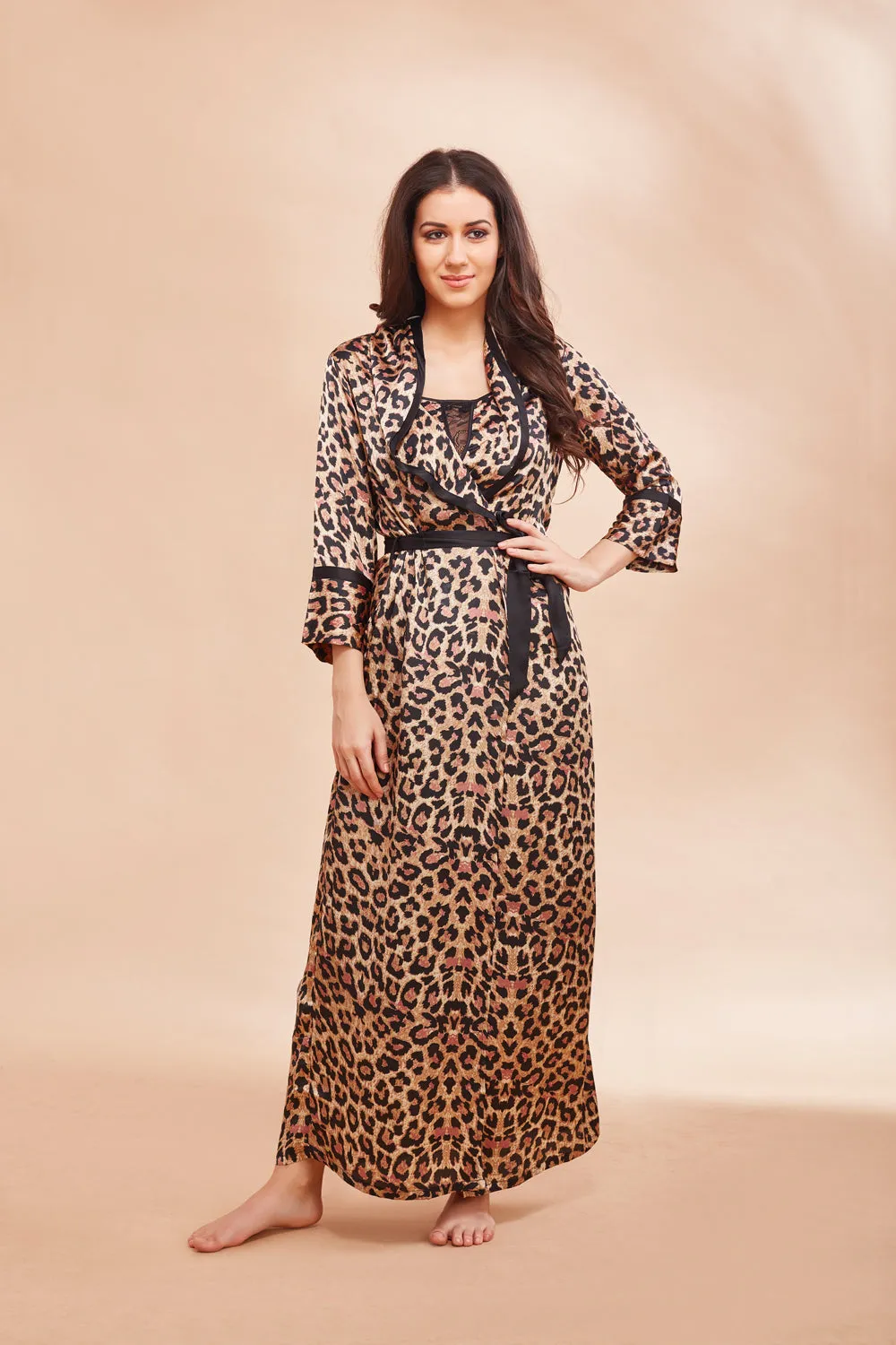 Leopard print satin Nightgown set