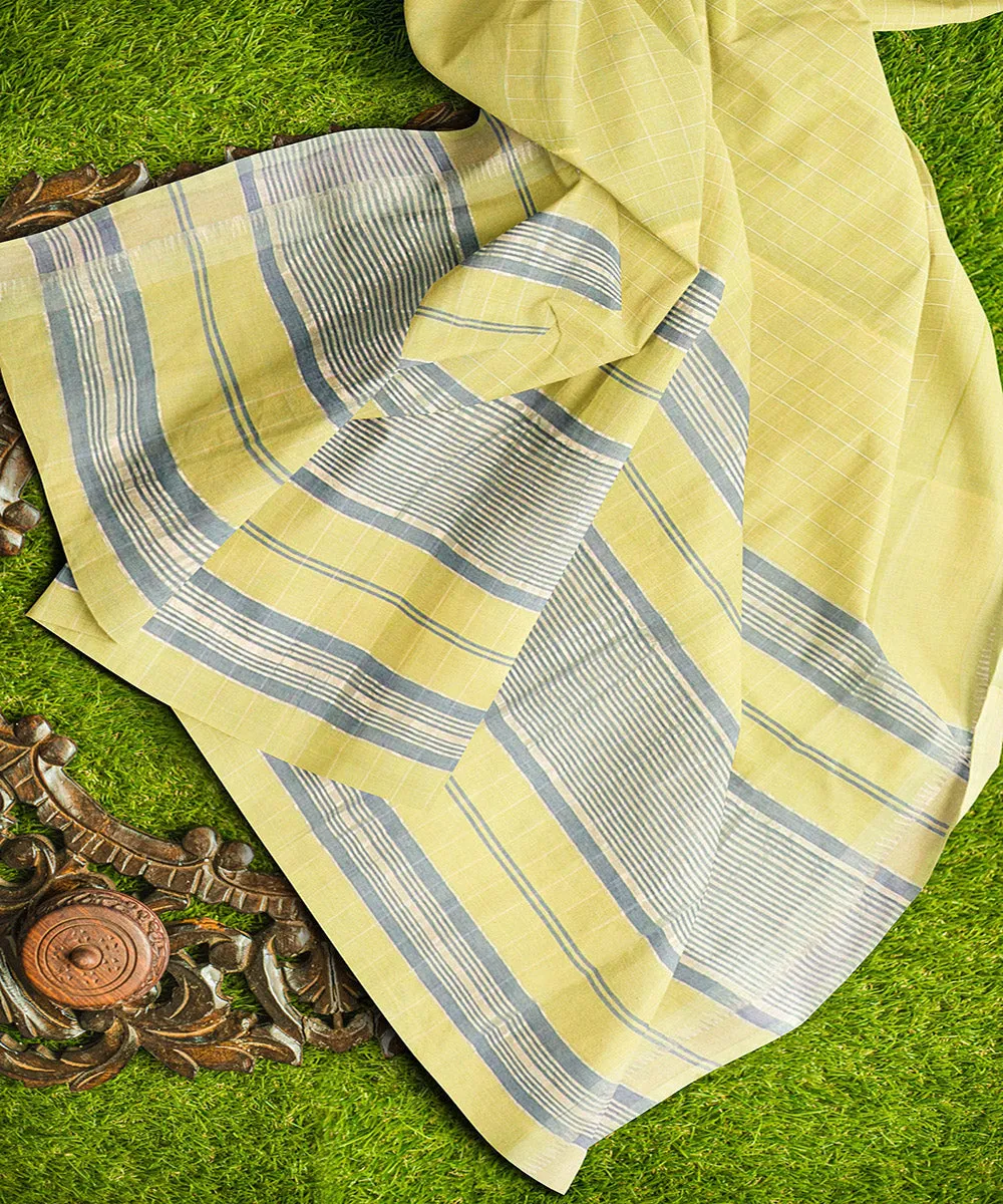 Light green checks handwoven rajahmundry cotton saree