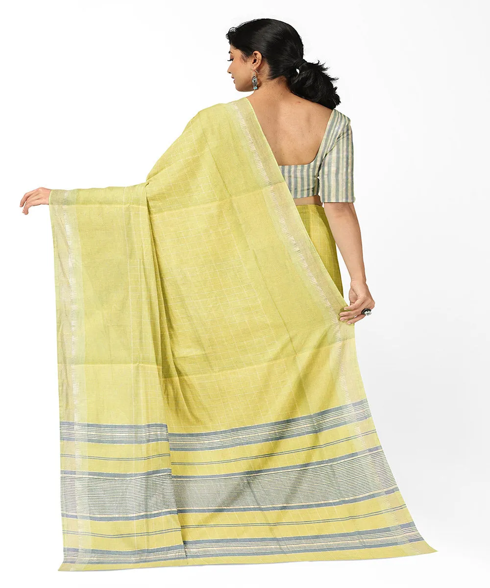 Light green checks handwoven rajahmundry cotton saree