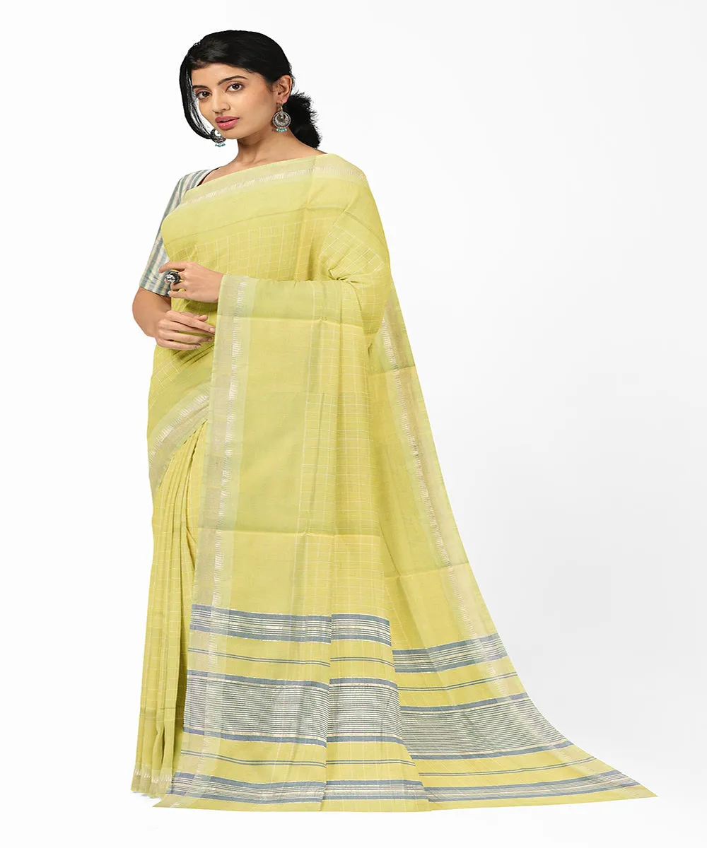 Light green checks handwoven rajahmundry cotton saree