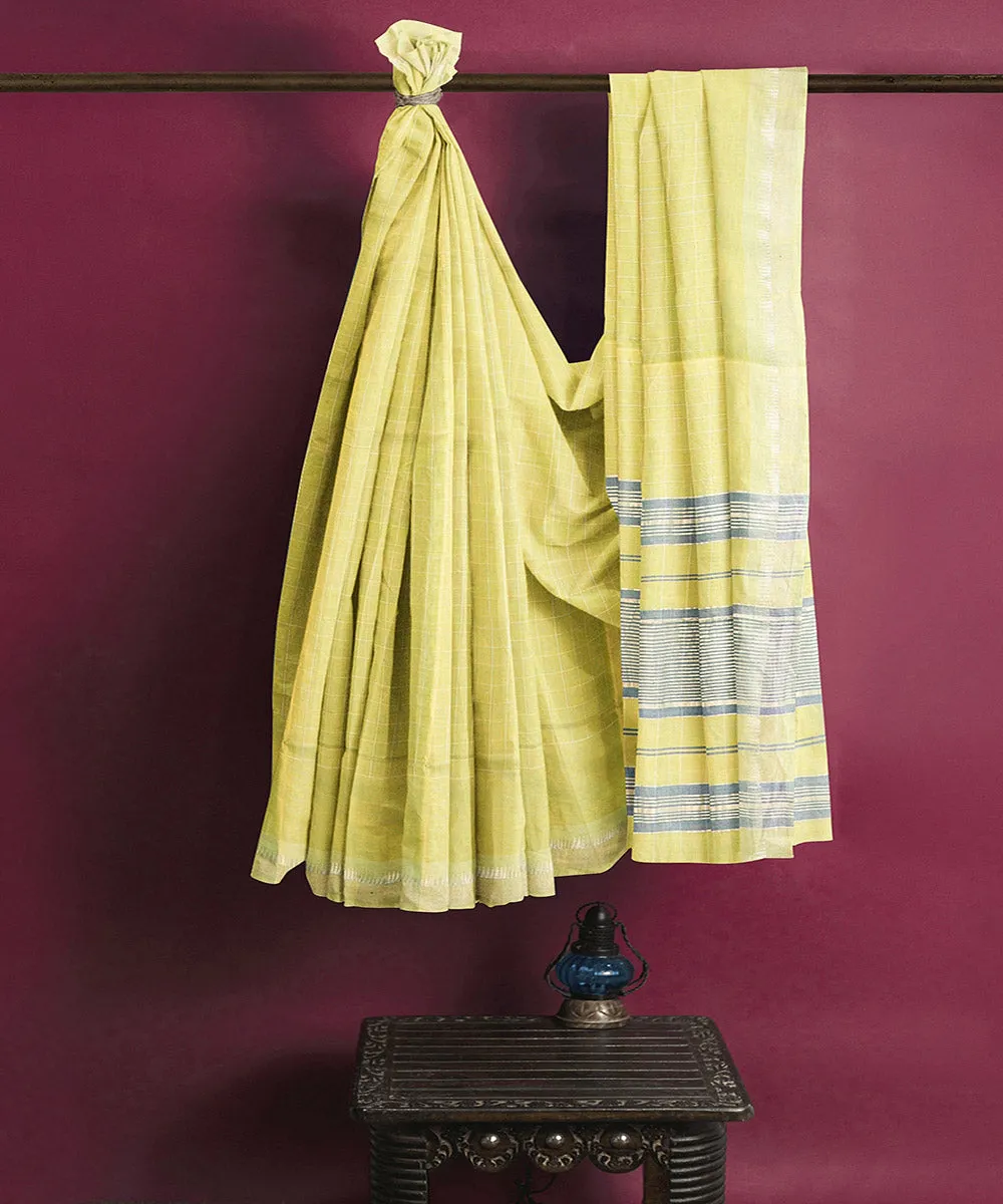 Light green checks handwoven rajahmundry cotton saree