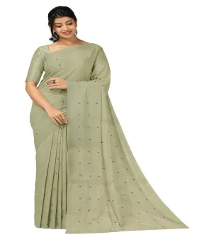 Light olive green butta handwoven cotton rajahmundry saree