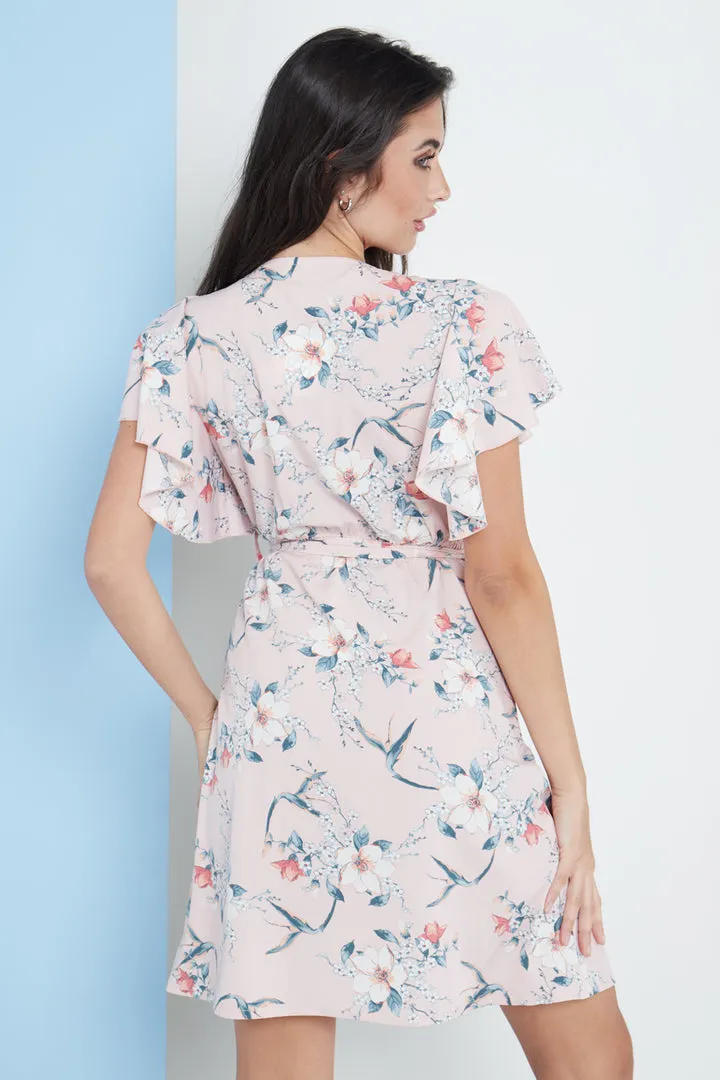 Lilura London Angel Sleeves Wrap Dress In Floral Print