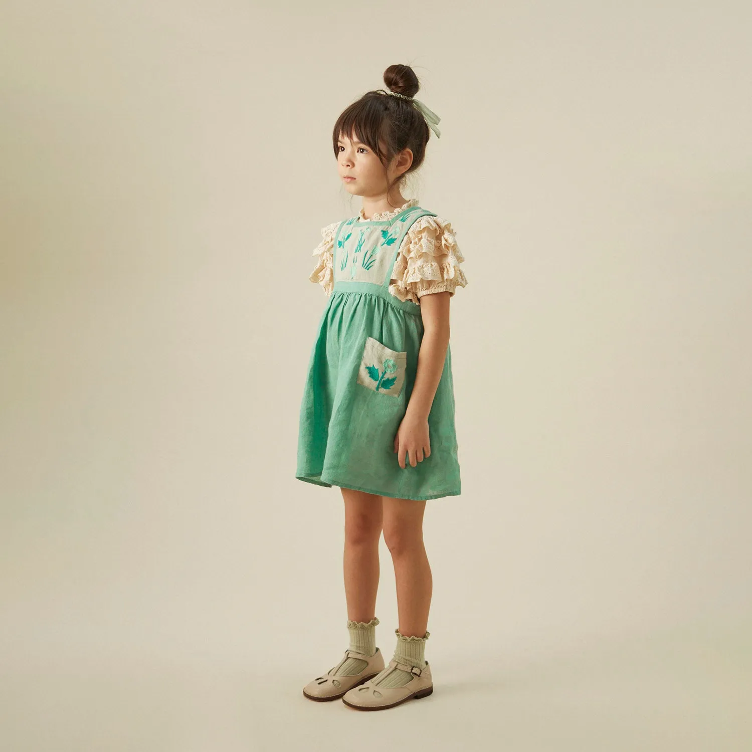 Linen Agnes Pinafore - Seafoam/Mint