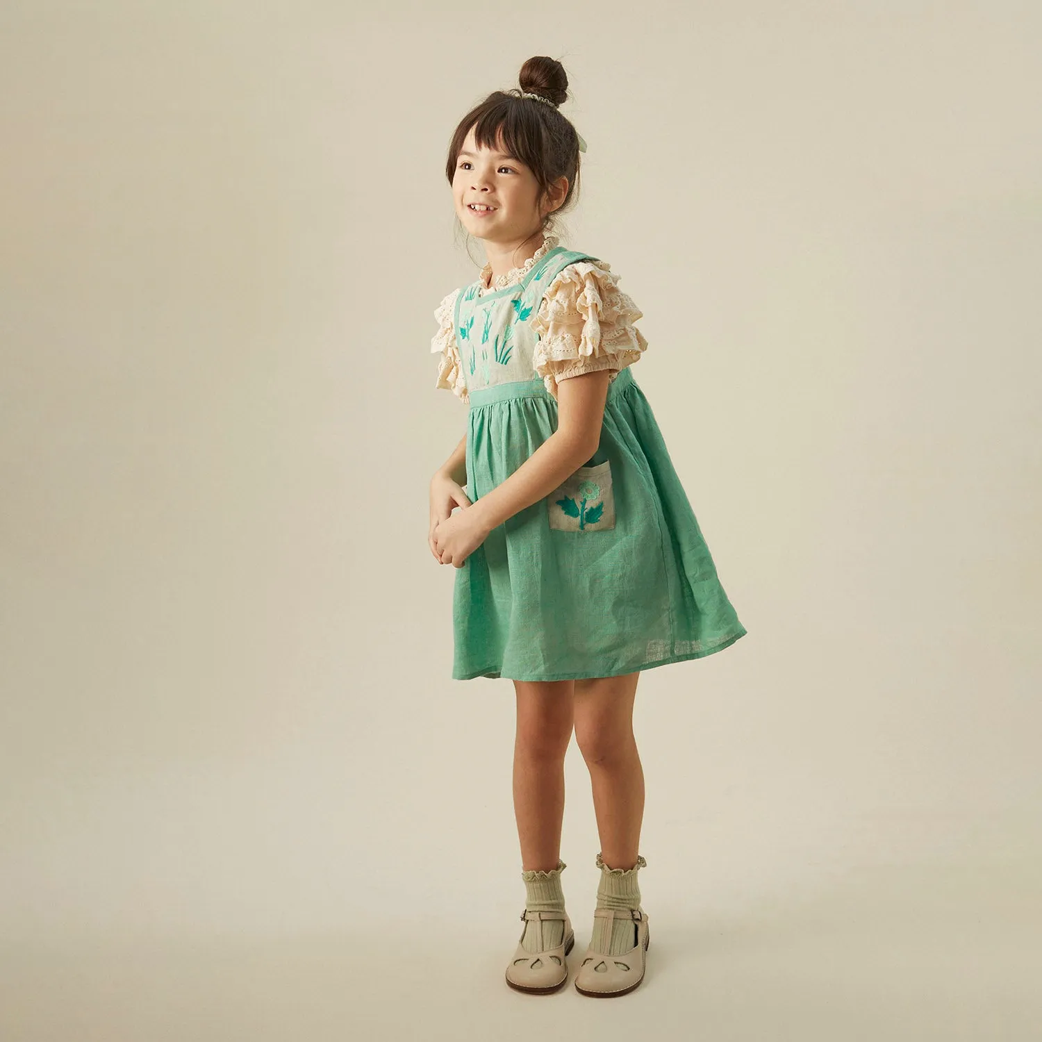 Linen Agnes Pinafore - Seafoam/Mint