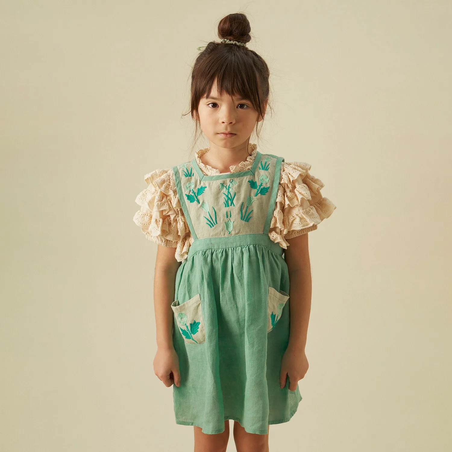 Linen Agnes Pinafore - Seafoam/Mint