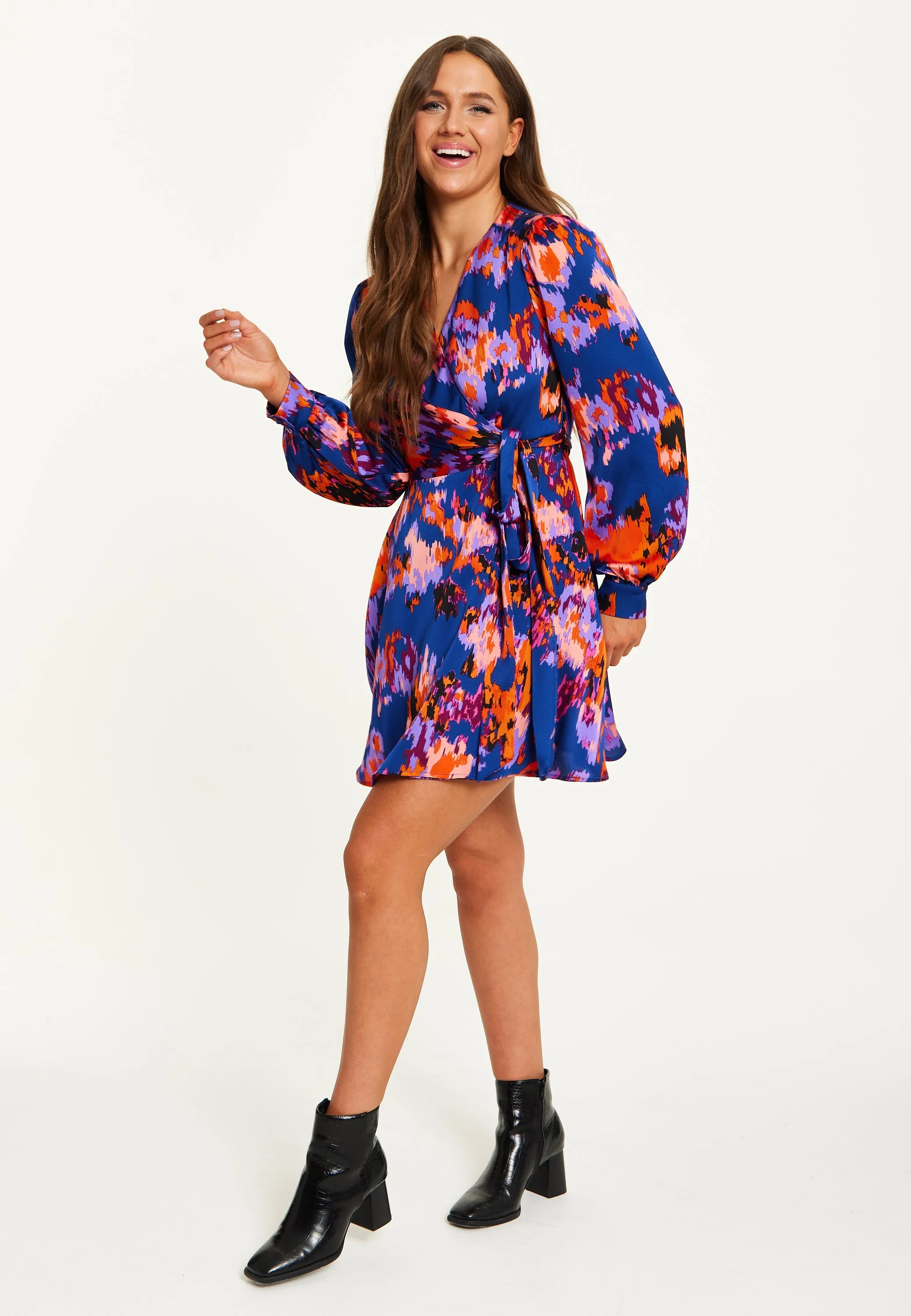 Liquorish Abstract Print Mini Wrap Dress