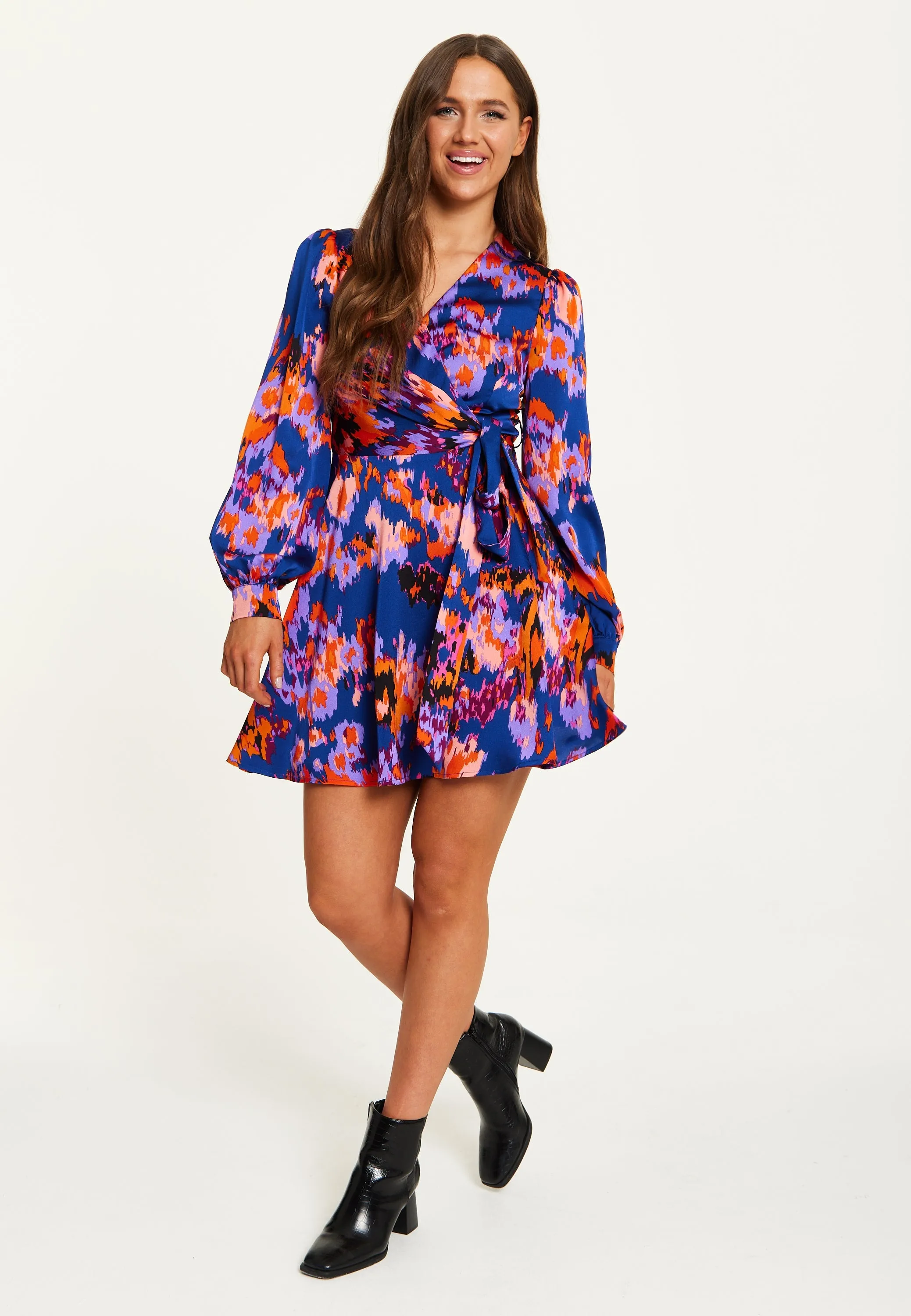 Liquorish Abstract Print Mini Wrap Dress