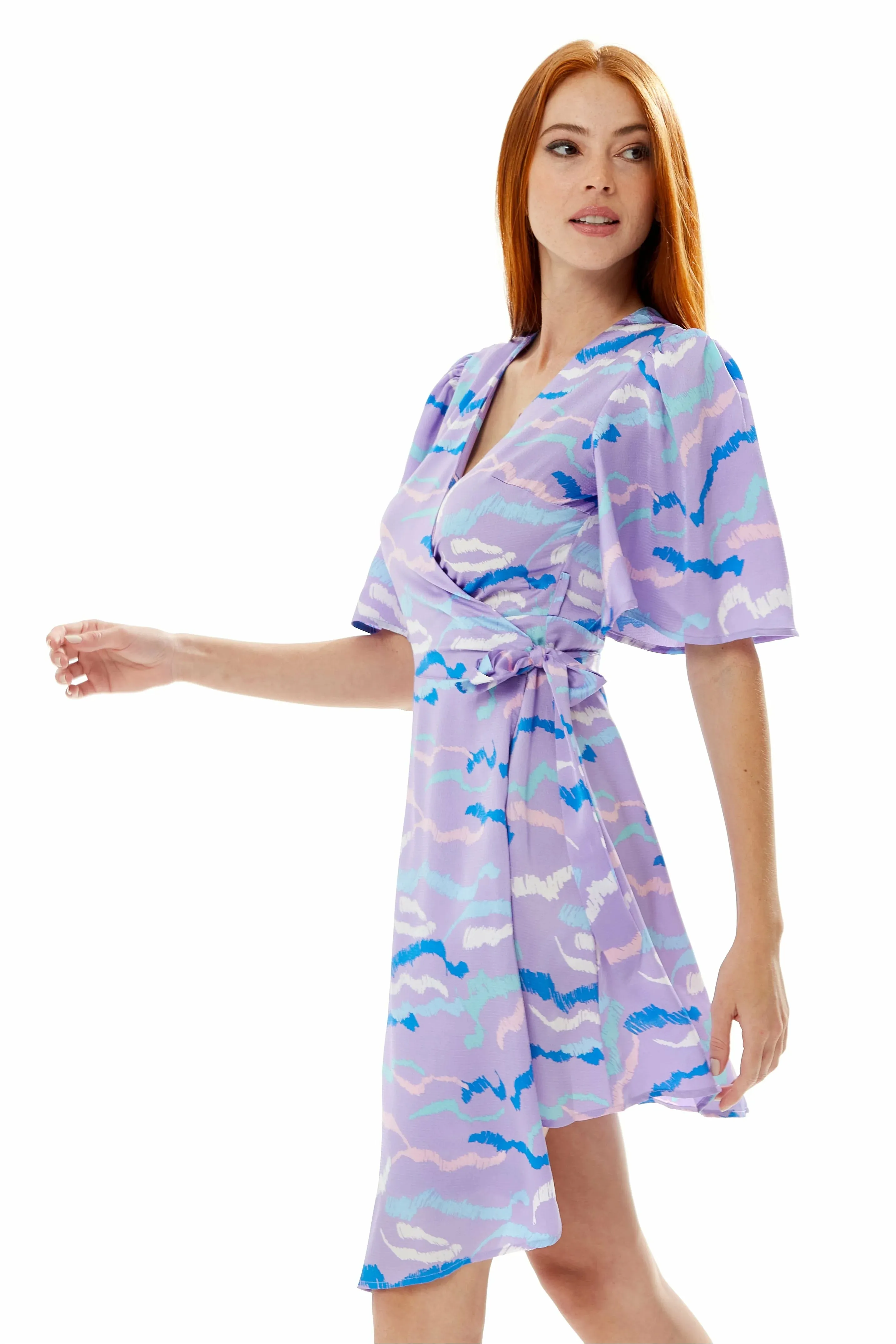 Liquorish Mini Abstract Print Wrap Dress