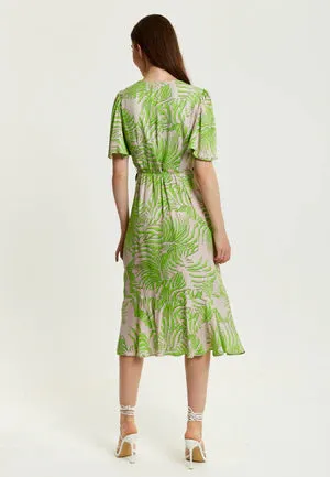 Liquorish Tropical Print Midi Wrap Dress