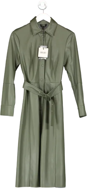 Liu JO Olive Green Eco Leather Midi Shirt Dress Bnwt UK 8