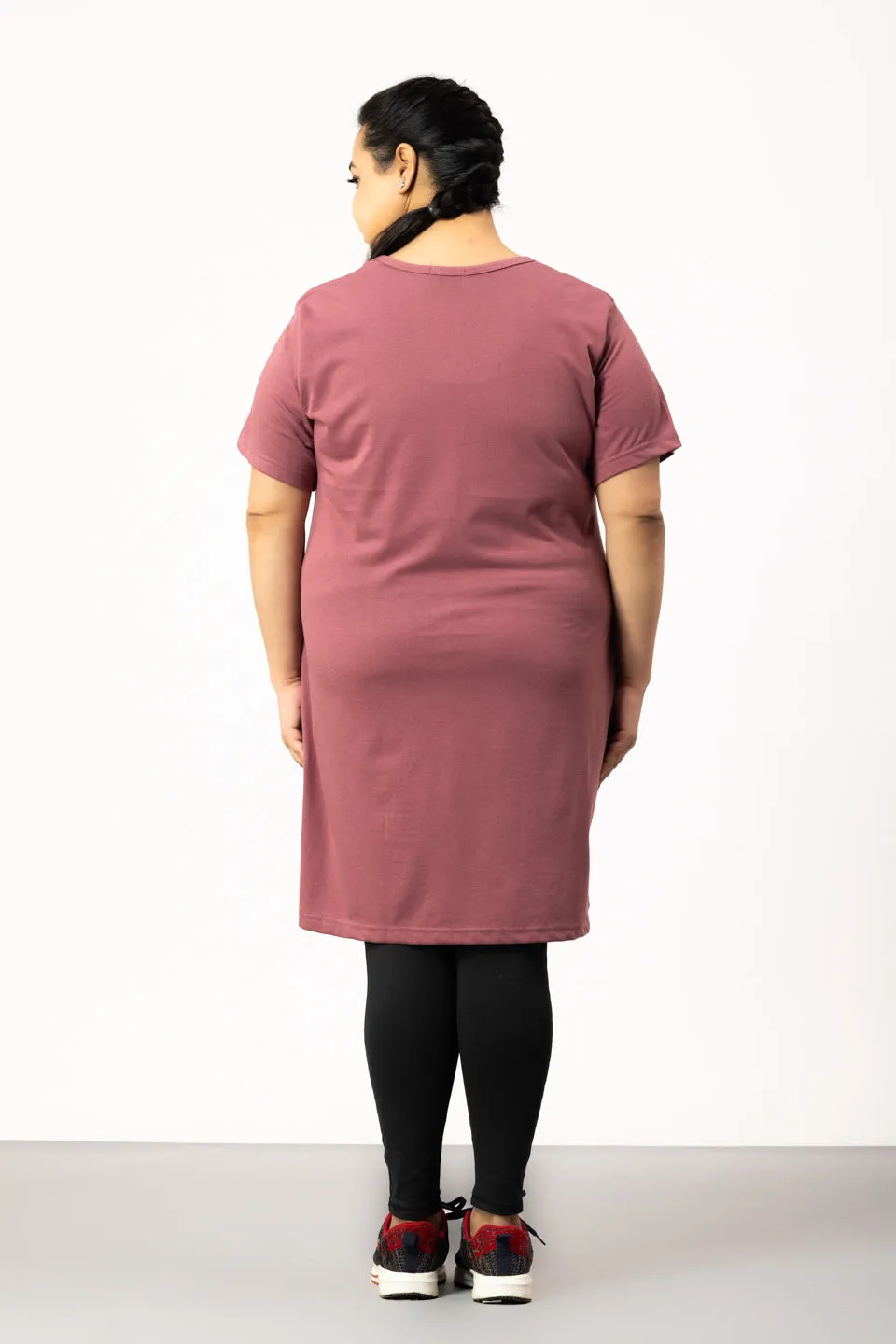 Long Line T-Shirt For Women -Half Sleeves- Mauve