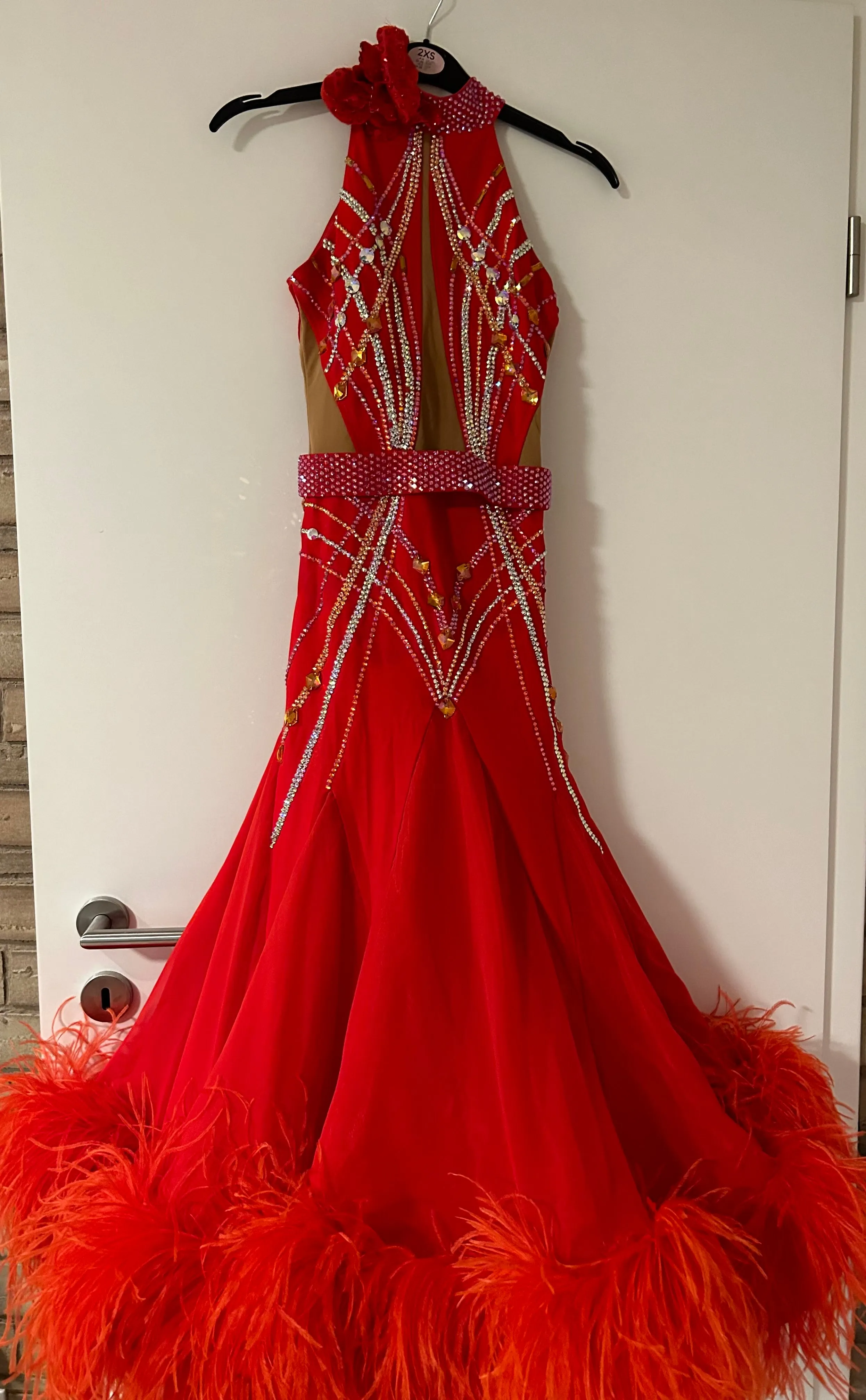 LR Dance Fashion Red Stone Ballroom Gown